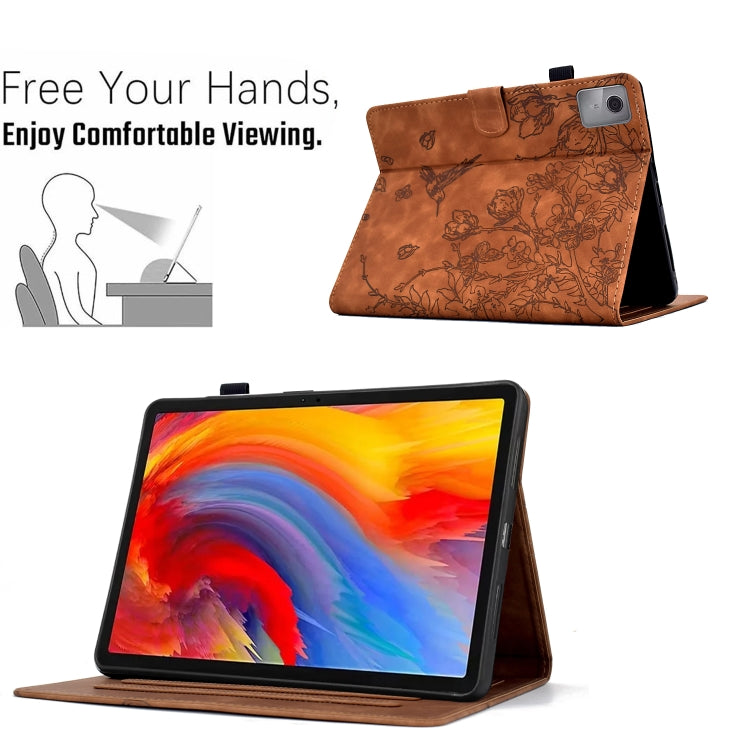 For Lenovo Tab M11 Flowers and Bird Embossed Smart Leather Tablet Case(Brown) by bashfashion