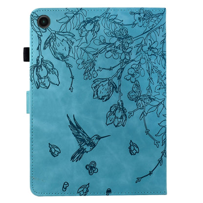 For Samsung Galaxy Tab A8 2022 SM-X200 Flowers and Bird Embossed Smart Leather Tablet Case(Light Blue) by bashfashion