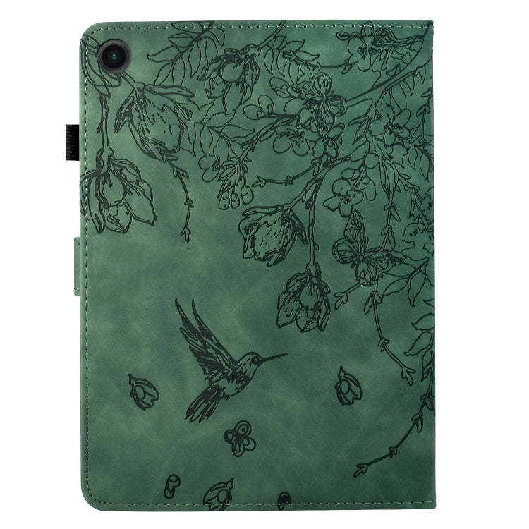For Samsung Galaxy Tab A8 2022 SM-X200 Flowers and Bird Embossed Smart Leather Tablet Case(Green) by bashfashion