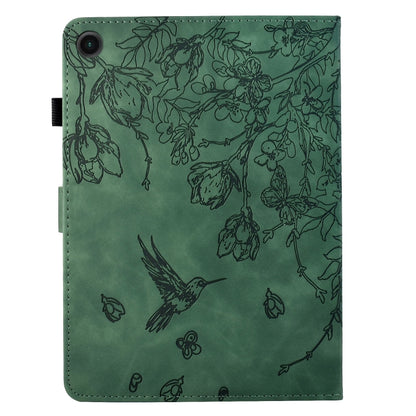 For Samsung Galaxy Tab A8 2022 SM-X200 Flowers and Bird Embossed Smart Leather Tablet Case(Green) by bashfashion