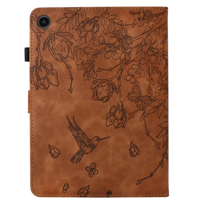 For Samsung Galaxy Tab A11+ / A9+ Flowers and Bird Embossed Smart Leather Tablet Case(Brown) by bashfashion