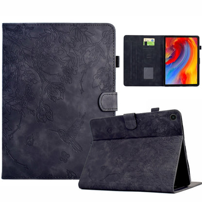 For Samsung Galaxy Tab A11+ / A9+ Flowers and Bird Embossed Smart Leather Tablet Case(Black) by bashfashion