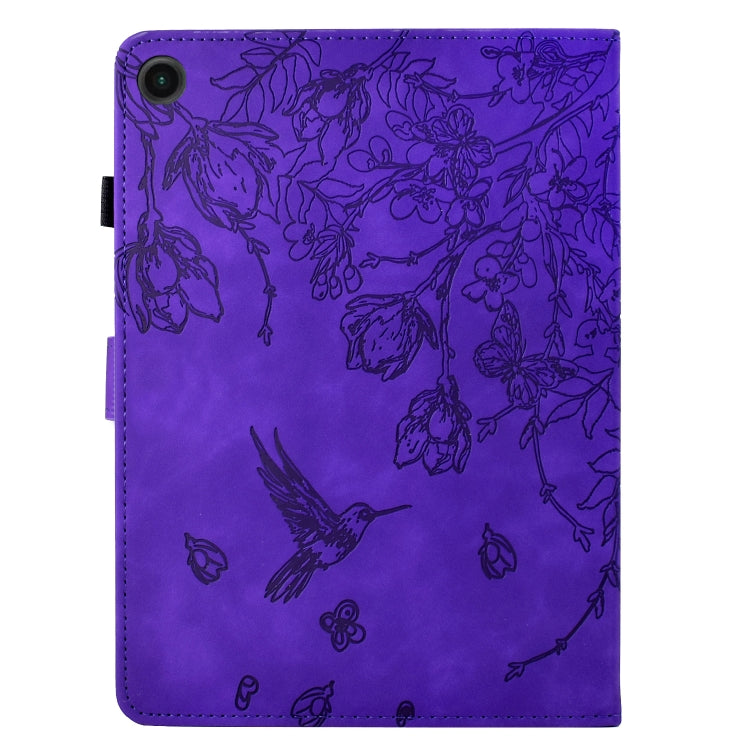 For Samsung Galaxy Tab A11+ / A9+ Flowers and Bird Embossed Smart Leather Tablet Case(Purple) by bashfashion