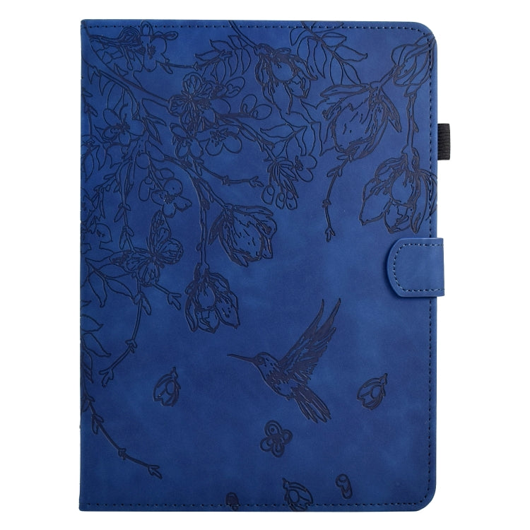 For Samsung Galaxy Tab A11+ / A9+ Flowers and Bird Embossed Smart Leather Tablet Case(Dark Blue) by bashfashion