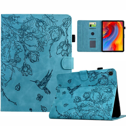 For Samsung Galaxy Tab A11+ / A9+ Flowers and Bird Embossed Smart Leather Tablet Case(Light Blue) by bashfashion
