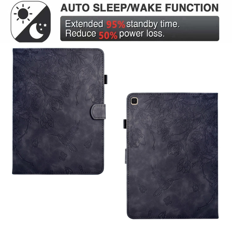 For Samsung Galaxy Tab S6 Lite P610 Flowers and Bird Embossed Smart Leather Tablet Case(Black) by bashfashion