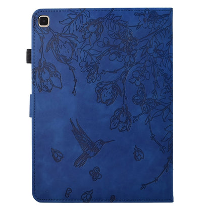 For Samsung Galaxy Tab S6 Lite P610 Flowers and Bird Embossed Smart Leather Tablet Case(Dark Blue) by bashfashion