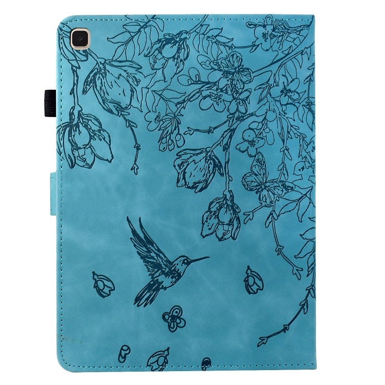 For Samsung Galaxy Tab S6 Lite P610 Flowers and Bird Embossed Smart Leather Tablet Case(Light Blue) by bashfashion