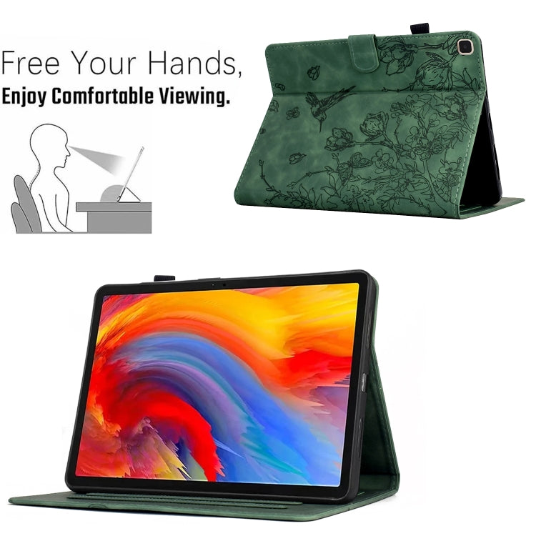 For Samsung Galaxy Tab S6 Lite P610 Flowers and Bird Embossed Smart Leather Tablet Case(Green) by bashfashion