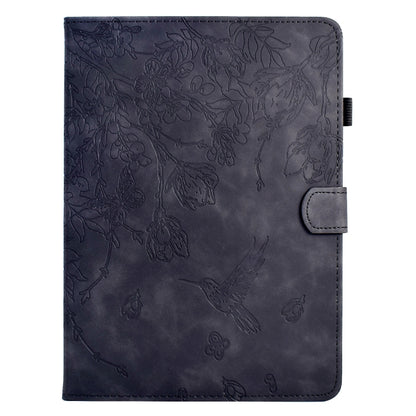 For Samsung Galaxy Tab S7 / S8 Flowers and Bird Embossed Smart Leather Tablet Case(Black) by bashfashion