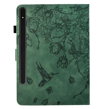 For Samsung Galaxy Tab S7 / S8 Flowers and Bird Embossed Smart Leather Tablet Case(Green) by bashfashion