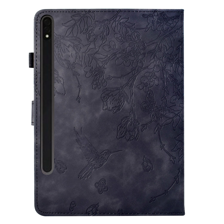 For Samsung Galaxy Tab S9 Flowers and Bird Embossed Smart Leather Tablet Case(Black) by bashfashion