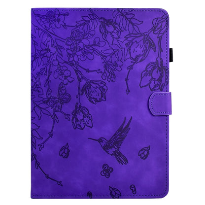 For Samsung Galaxy Tab S9 Flowers and Bird Embossed Smart Leather Tablet Case(Purple) by bashfashion