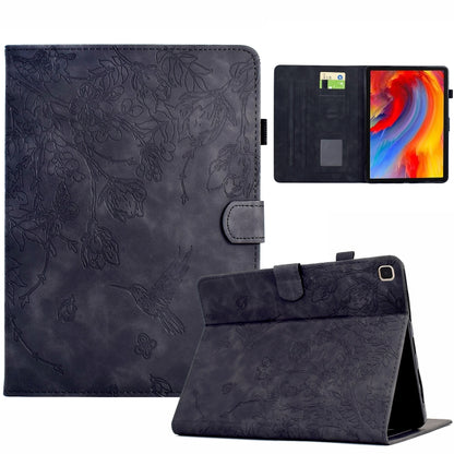 For Samsung Galaxy Tab A7 10.4 T500 Flowers and Bird Embossed Smart Leather Tablet Case(Black) by bashfashion