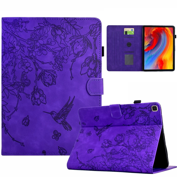 For Samsung Galaxy Tab A7 10.4 T500 Flowers and Bird Embossed Smart Leather Tablet Case(Purple) by bashfashion
