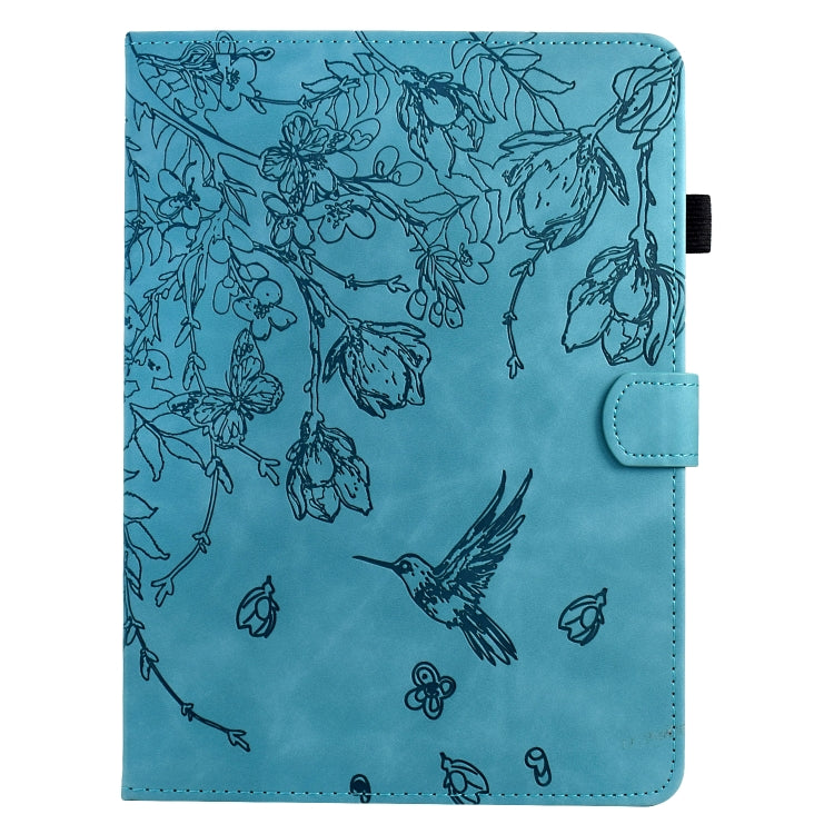 For Samsung Galaxy Tab A7 10.4 T500 Flowers and Bird Embossed Smart Leather Tablet Case(Light Blue) by bashfashion