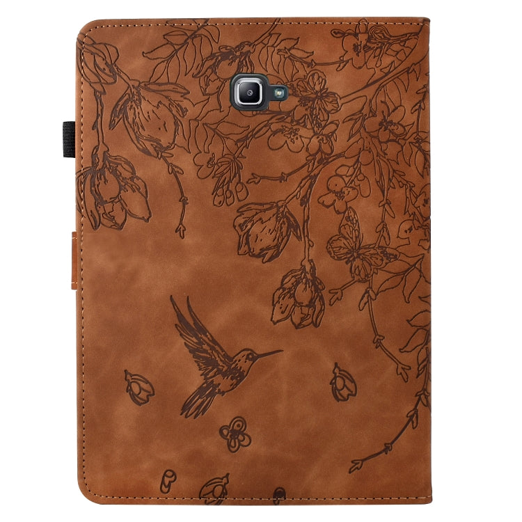 For Samsung Galaxy Tab A 10.1 T580 Flowers and Bird Embossed Smart Leather Tablet Case(Brown) by bashfashion