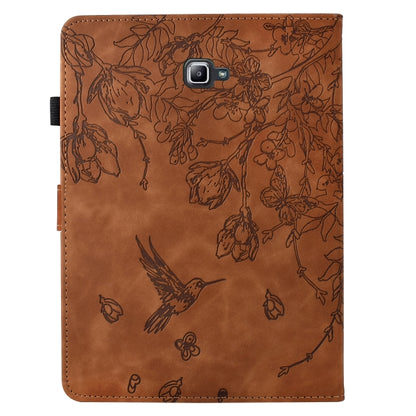 For Samsung Galaxy Tab A 10.1 T580 Flowers and Bird Embossed Smart Leather Tablet Case(Brown) by bashfashion