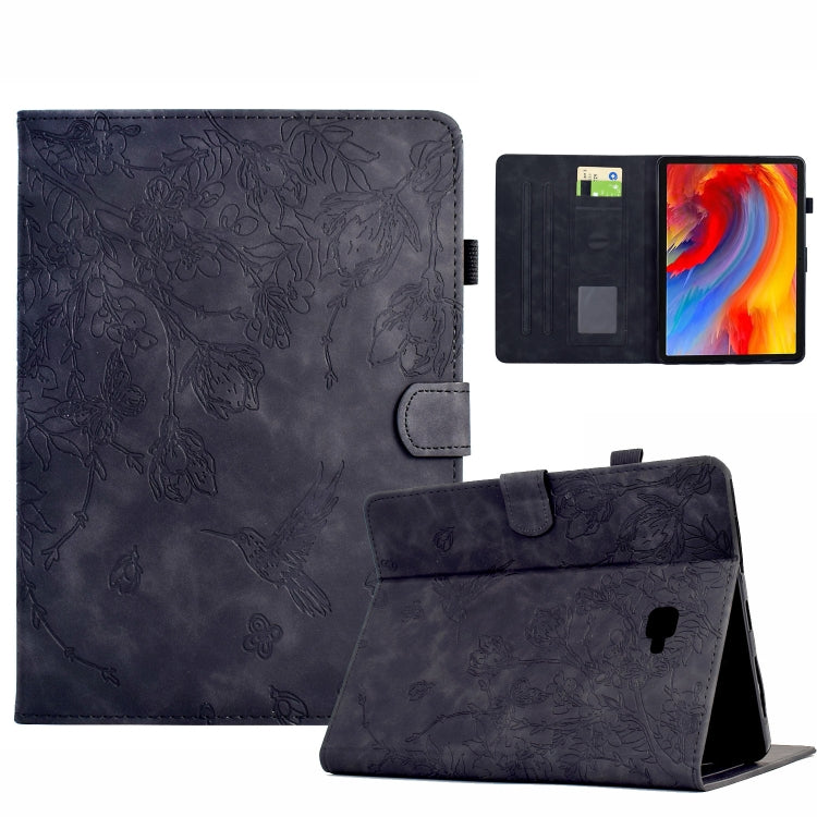 For Samsung Galaxy Tab A 10.1 T580 Flowers and Bird Embossed Smart Leather Tablet Case(Black) by bashfashion