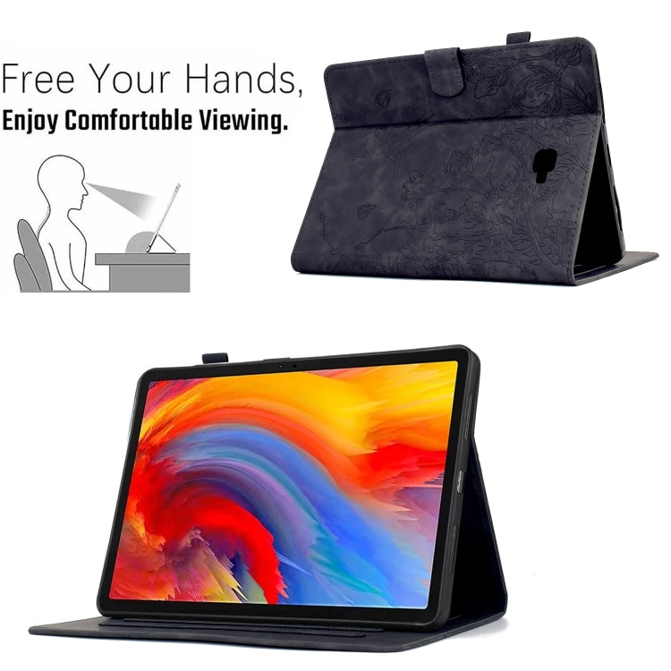 For Samsung Galaxy Tab A 10.1 T580 Flowers and Bird Embossed Smart Leather Tablet Case(Black) by bashfashion