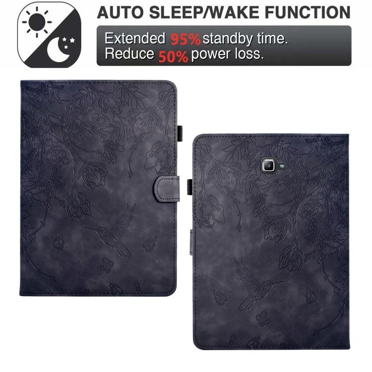 For Samsung Galaxy Tab A 10.1 T580 Flowers and Bird Embossed Smart Leather Tablet Case(Black) by bashfashion
