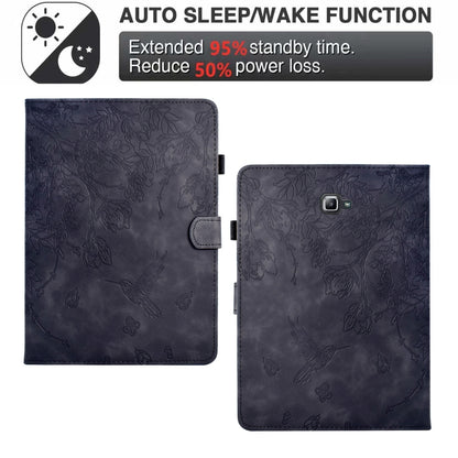 For Samsung Galaxy Tab A 10.1 T580 Flowers and Bird Embossed Smart Leather Tablet Case(Black) by bashfashion