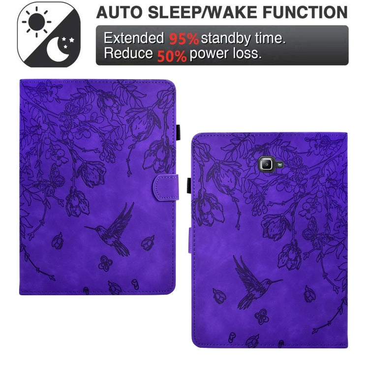 For Samsung Galaxy Tab A 10.1 T580 Flowers and Bird Embossed Smart Leather Tablet Case(Purple) by bashfashion