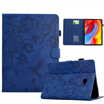 For Samsung Galaxy Tab A 10.1 T580 Flowers and Bird Embossed Smart Leather Tablet Case(Dark Blue) by bashfashion