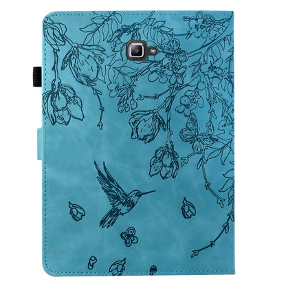 For Samsung Galaxy Tab A 10.1 T580 Flowers and Bird Embossed Smart Leather Tablet Case(Light Blue) by bashfashion