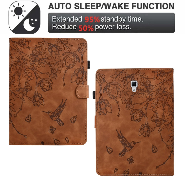 For Samsung Galaxy Tab A 10.5 T590 Flowers and Bird Embossed Smart Leather Tablet Case(Brown) by bashfashion