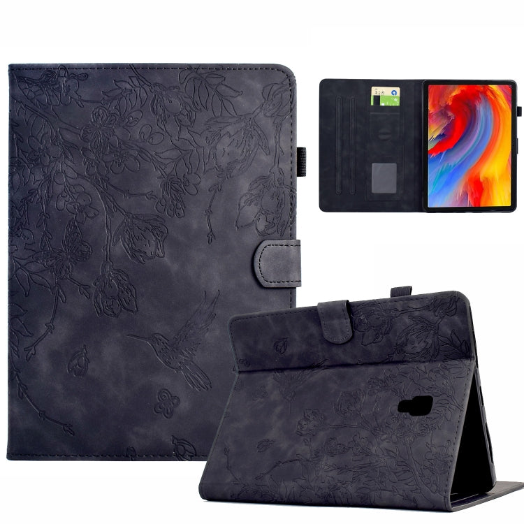 For Samsung Galaxy Tab A 10.5 T590 Flowers and Bird Embossed Smart Leather Tablet Case(Black) by bashfashion