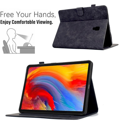 For Samsung Galaxy Tab A 10.5 T590 Flowers and Bird Embossed Smart Leather Tablet Case(Black) by bashfashion