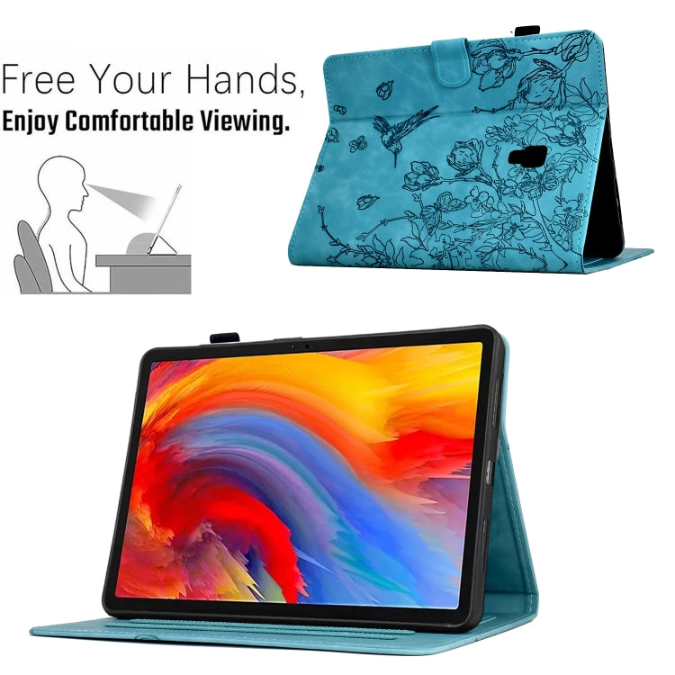For Samsung Galaxy Tab A 10.5 T590 Flowers and Bird Embossed Smart Leather Tablet Case(Light Blue) by bashfashion