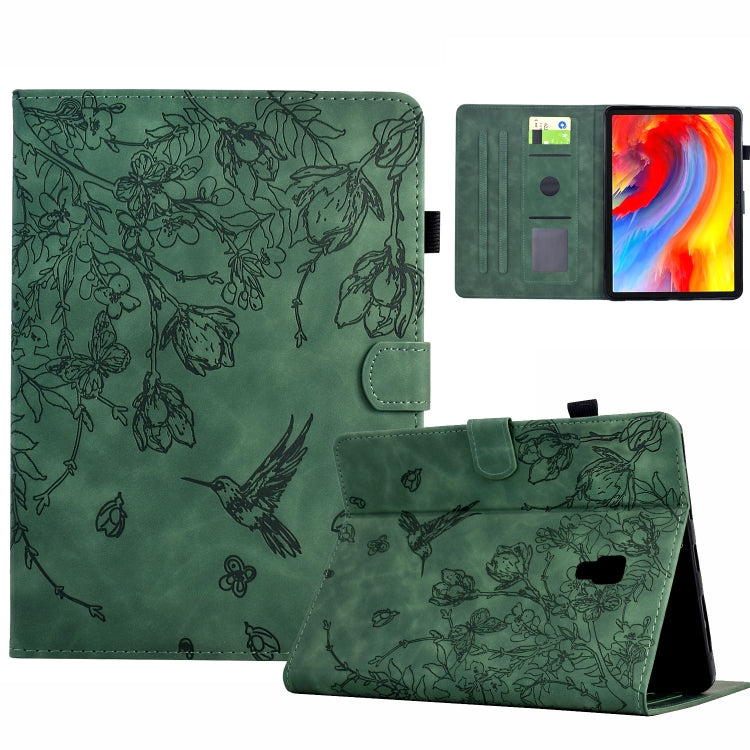 For Samsung Galaxy Tab A 10.5 T590 Flowers and Bird Embossed Smart Leather Tablet Case(Green) by bashfashion