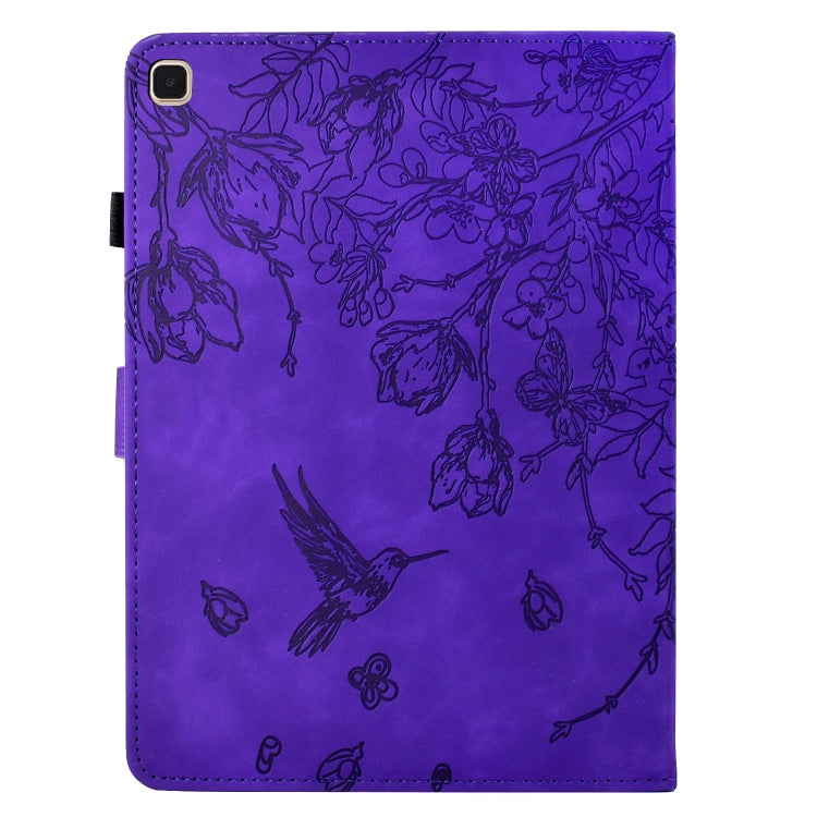 For Samsung Galaxy Tab S5e T720 Flowers and Bird Embossed Smart Leather Tablet Case(Purple) by bashfashion