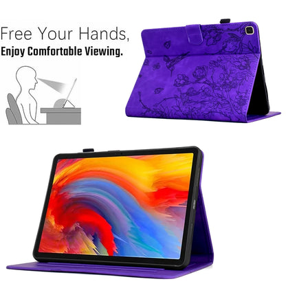 For Samsung Galaxy Tab S5e T720 Flowers and Bird Embossed Smart Leather Tablet Case(Purple) by bashfashion