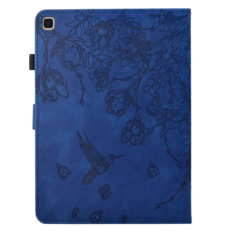 For Samsung Galaxy Tab S5e T720 Flowers and Bird Embossed Smart Leather Tablet Case(Dark Blue) by bashfashion