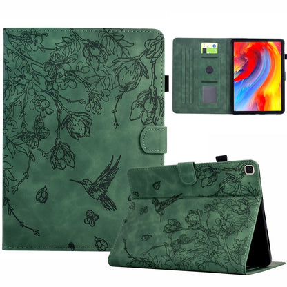 For Samsung Galaxy Tab S5e T720 Flowers and Bird Embossed Smart Leather Tablet Case(Green) by bashfashion