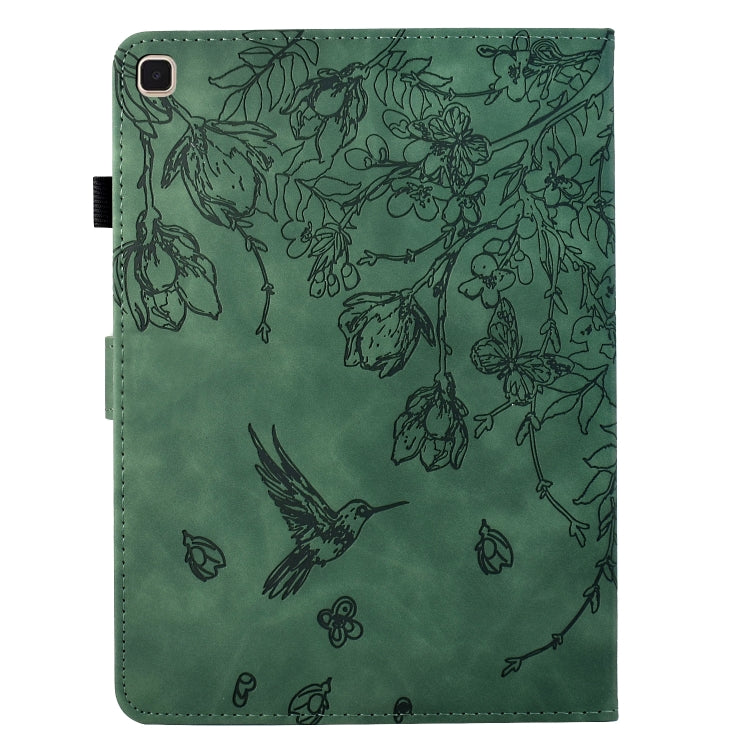 For Samsung Galaxy Tab S5e T720 Flowers and Bird Embossed Smart Leather Tablet Case(Green) by bashfashion