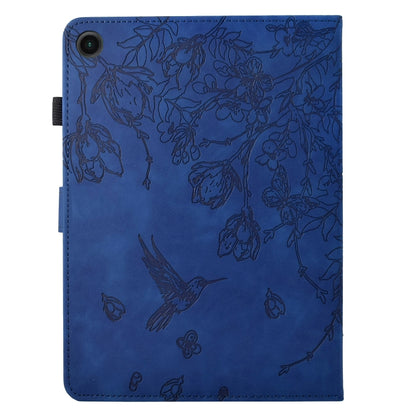 For Samsung Galaxy Tab A11 / A9 Flowers and Bird Embossed Leather Tablet Case(Dark Blue) by bashfashion