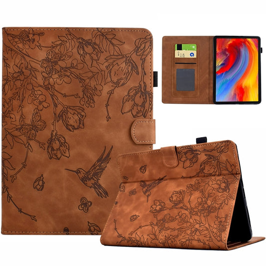 For Amazon Kindle Paperwhite 12th Gen 2024 Flowers and Bird Embossed Smart Leather Tablet Case(Brown) by bashfashion