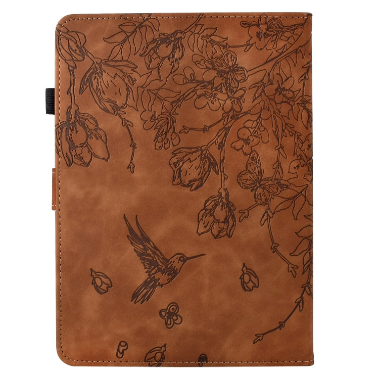 For Amazon Kindle Paperwhite 12th Gen 2024 Flowers and Bird Embossed Smart Leather Tablet Case(Brown) by bashfashion