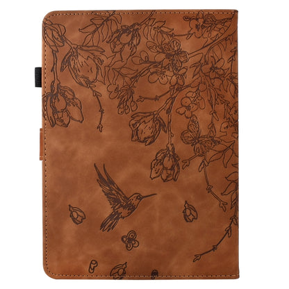 For Amazon Kindle Paperwhite 12th Gen 2024 Flowers and Bird Embossed Smart Leather Tablet Case(Brown) by bashfashion