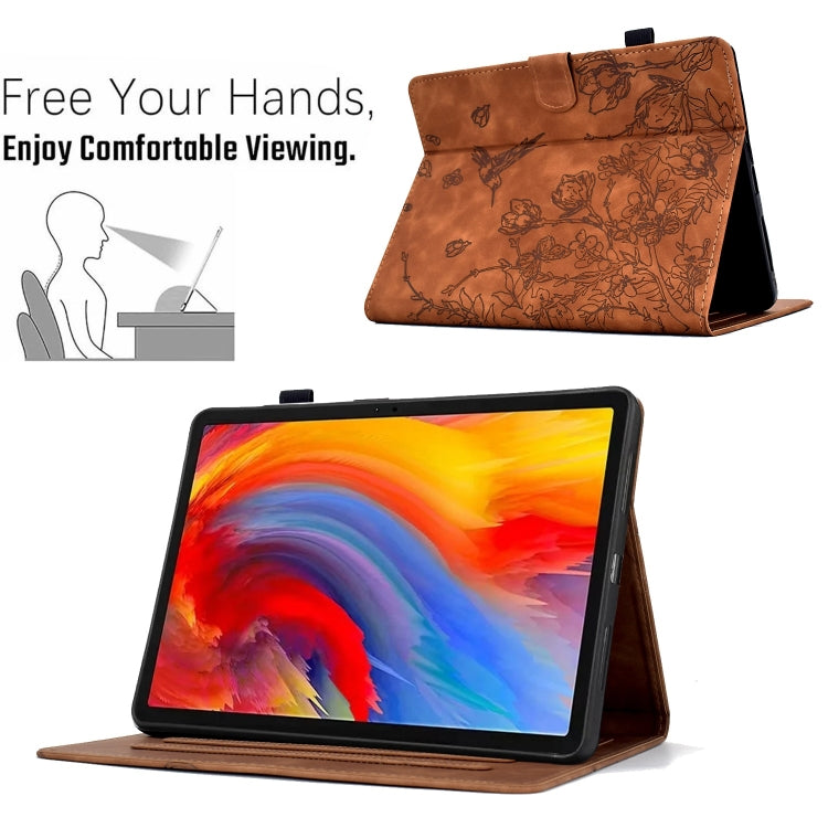 For Amazon Kindle Paperwhite 12th Gen 2024 Flowers and Bird Embossed Smart Leather Tablet Case(Brown) by bashfashion