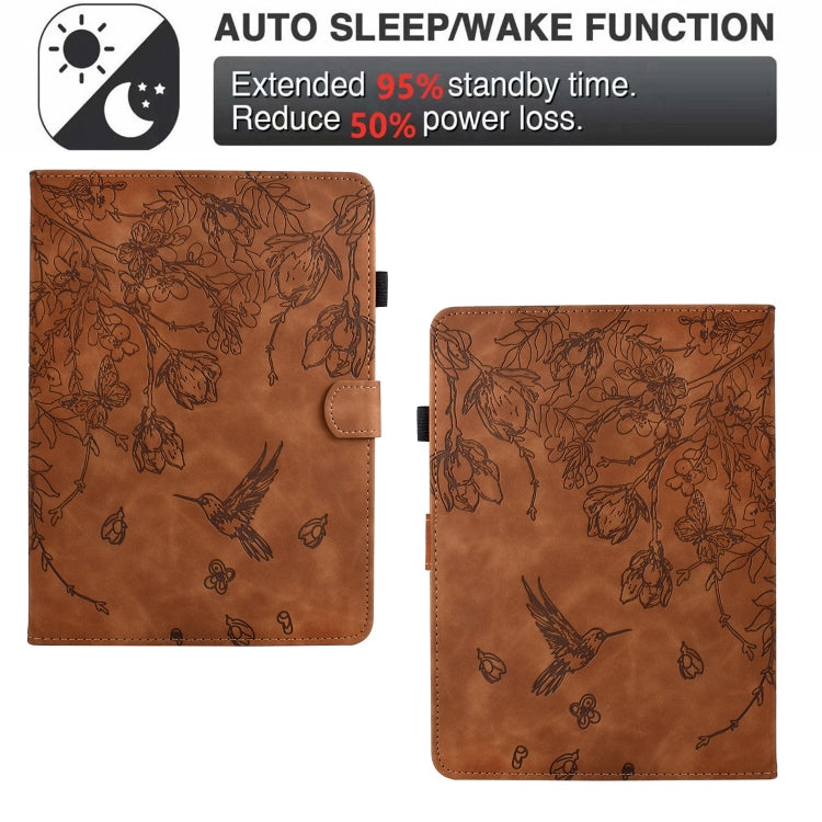 For Amazon Kindle Paperwhite 12th Gen 2024 Flowers and Bird Embossed Smart Leather Tablet Case(Brown) by bashfashion