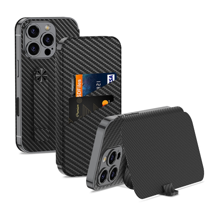 For iPhone 16 Pro GKK Plating Phantom Flip Leather MagSafe Phone Case(Carbon Fiber) by GKK