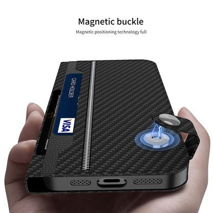 For iPhone 16 Pro Max GKK Detachable Flip Leather MagSafe Phone Case(Carbon Fiber) by GKK