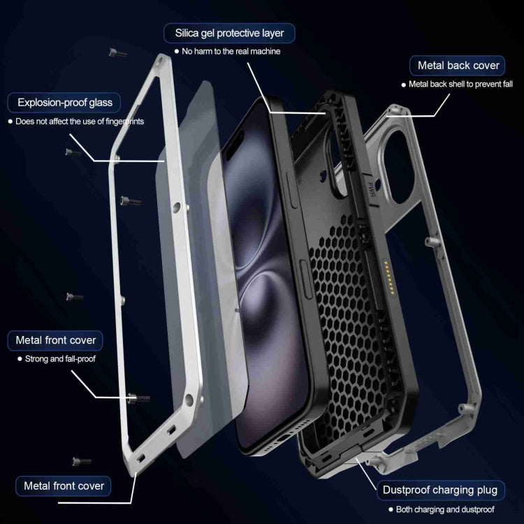 For iPhone 16 Plus RedPepper Triple-proof Metal Phone Case(Silver) by RedPepper