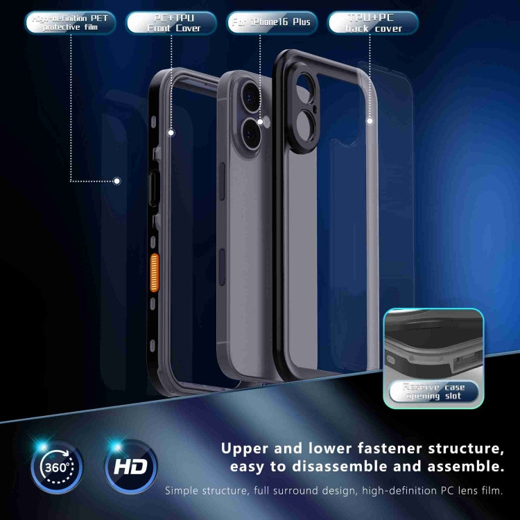 For iPhone 16 Plus RedPepper Transparent Dot IP68 Waterproof Triple-proof Phone Case(Black Dark Grey) by RedPepper