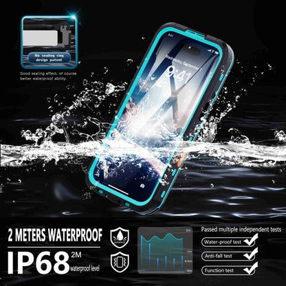 For iPhone 16 RedPepper Transparent Dot IP68 Waterproof Triple-proof Phone Case(Black Blue) by RedPepper